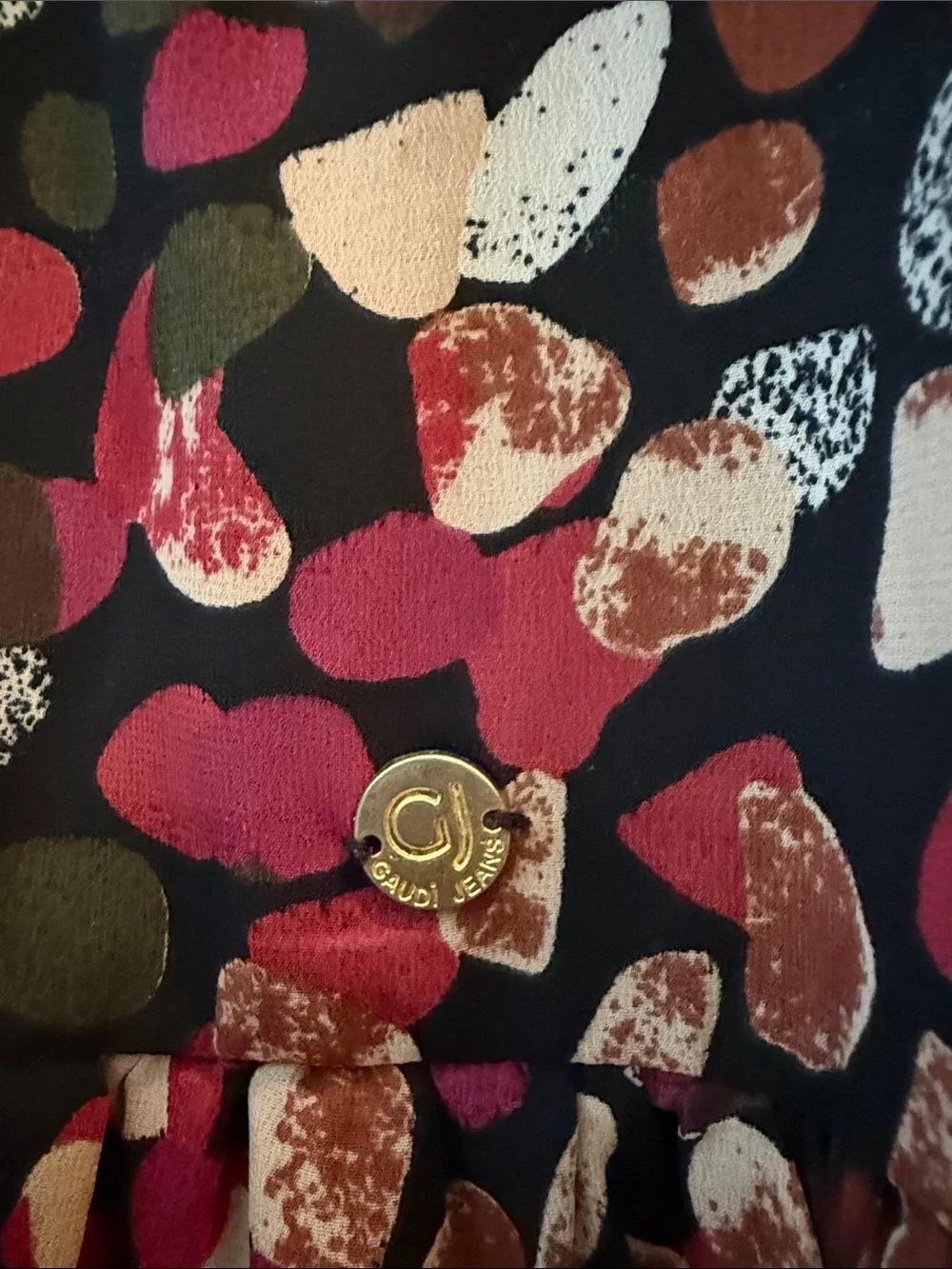 Gaudi' Black Midi Dress with Pink, Red and Green Abstract Print